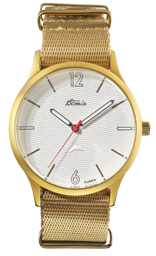 Błonie Delfin 2 | zegarek męski | złota koperta | jasna tarcza | pasek NATO