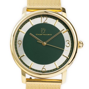DaModa Classica Zegarek Damski zielona tarcza zielony pasek + bransoleta mesh żółte złoto 38 mm