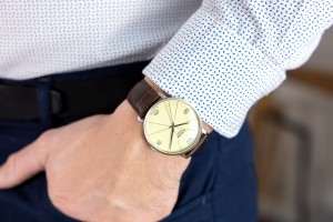 Błonie Zodiak Mechaniczny 1 | Zegarek męski | Beżowa tarcza szampański budyń | Brązowy pasek