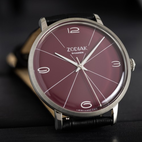 Błonie Zodiak Mechaniczny 3 | Zegarek męski | Bordowa tarcza (śliwka) | Czarny pasek