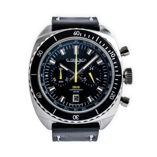 G. Gerlach Enigma Chronograf Quartz | zegarek męski | czarna tarcza | ceramika | diver 