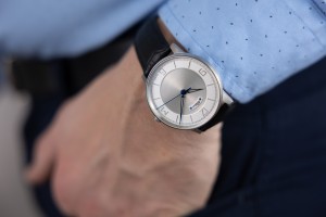 Błonie Polan 1 white silver dial / Men's watch on a black leather strap
