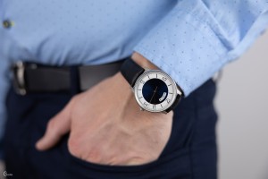 Błonie Polan 2 | Zegarek męski | Granatowa tarcza | Czarny skórzany pasek