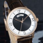 Błonie Polan 3 | Zegarek męski | Złota koperta | Czarna tarcza | Brązowy skórzany pasek