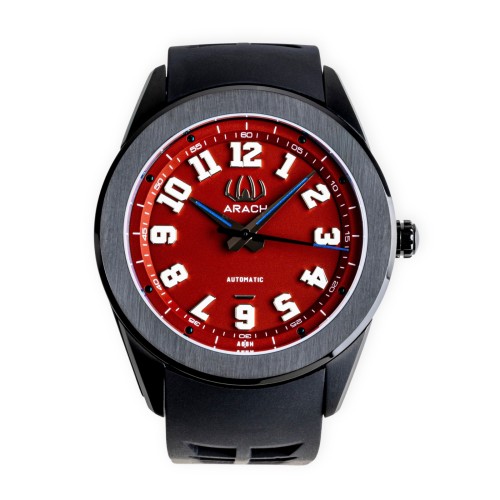 Arach A66H | czarny zegarek unisex | bordowa tarcza | gumowy pasek