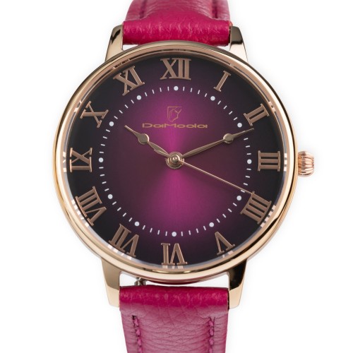DaModa Vanita / women's watch with a maroon dial on a maroon leather strap plus bracelet / rose gold color 