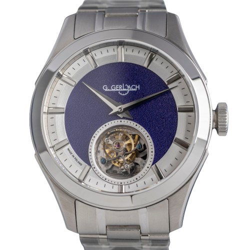 G. Gerlach Marshal Piłsudski Turbillon / limited men's watch with blue dial / open hart