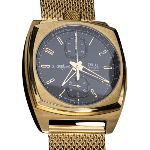 G. Gerlach CWS T1 gold with black dial / men's watch bullhead / strap + barcelet