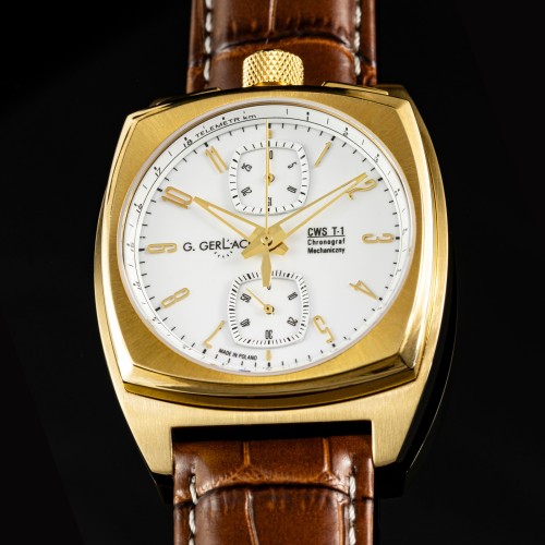 G. Gerlach CWS T1 gold with white dial / men's watch bullhead / strap + barcelet