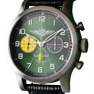 G. Gerlach Pilot Chronograf Mechaniczny | zegarek męski | zielona tarcza