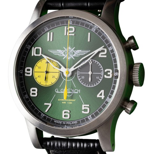 G. Gerlach Pilot Chronograf Mechaniczny | zegarek męski | zielona tarcza