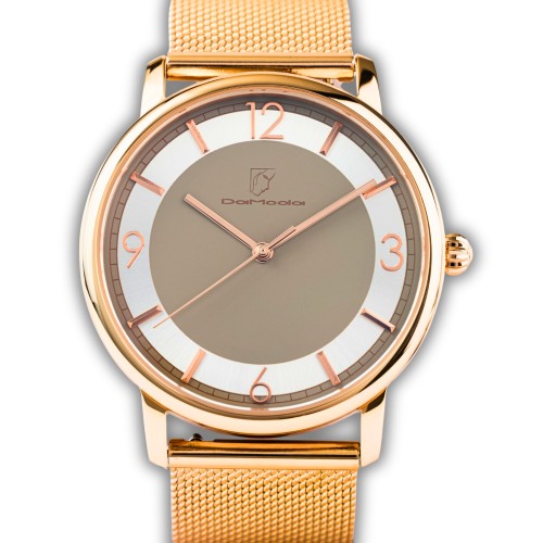  Zegarek damski Damoda CLASSICA Beige | pasek skórzany + bransoleta mesh 38 mm 