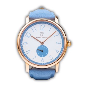 Zegarek damski DaModa SPORTA Baby Blue pasek skórzany + bransoleta mesh różowe złoto 38 mm