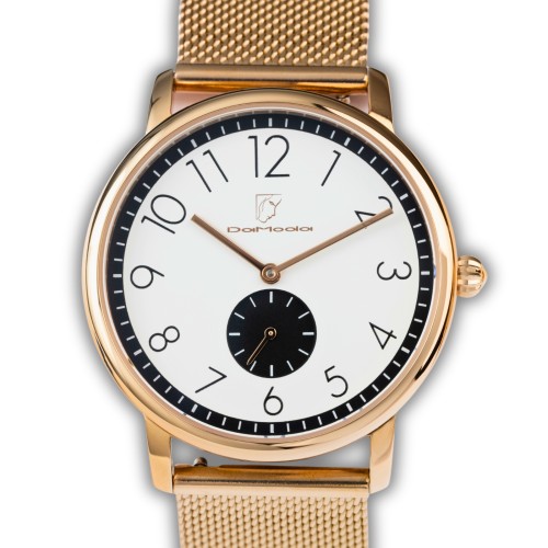 Zegarek damski DaModa SPORTA Deep Black pasek skórzany + bransoleta mesh różowe złoto 38 mm