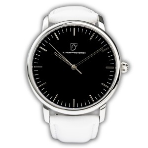 Zegarek damski DaModa SIMPLEMA czarna tarcza biały skórzany pasek + bransoleta mesh 38 mm