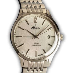 Błonie Jantar Szron (Jantar Frost) | zegarek męski | biała „zamarznięta” tarcza | bransoleta 