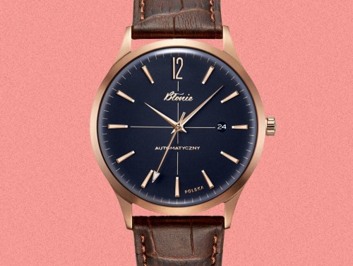 Błonie Jantar 2 | Zegarek męski automatyczny | Złota koperta | Granatowa tarcza